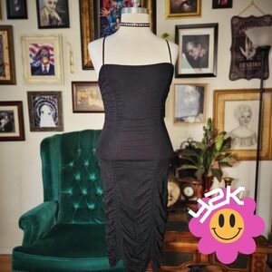Bardelli Beverly Hills Black Dress Y2K Bodycon Strappy Ruched Midi Cocktail